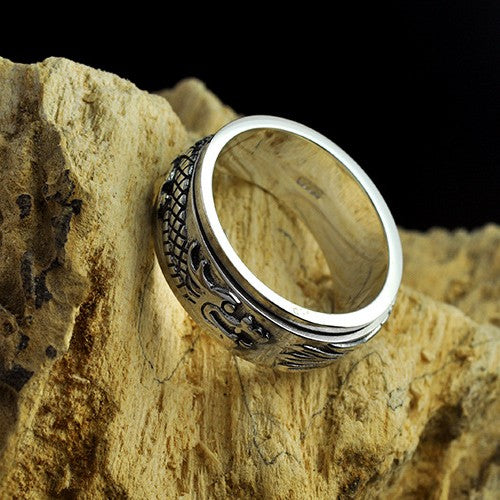 92.5% Pure Silver Dragon Fortune Spinner Ring